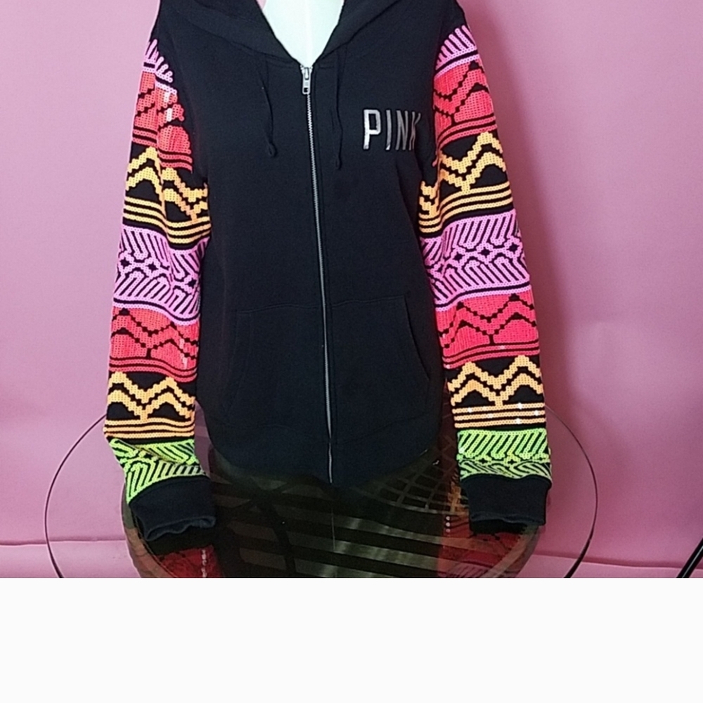 Black Hoodie with Colorful Patterned Sleeves